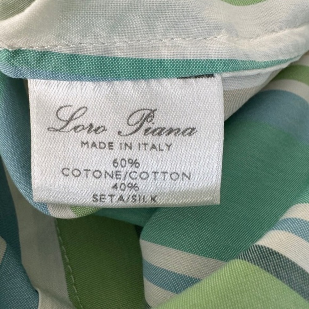 Loro Piana‎ Striped Top Green/Blue/Tan Size 42 (6) Cotton/Silk - Picture 8 of 12